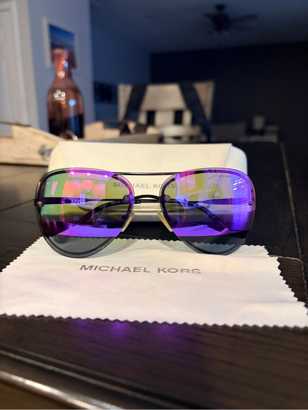 Michael Kors Aviator Sunglasses with Purple Mirrored Lenses